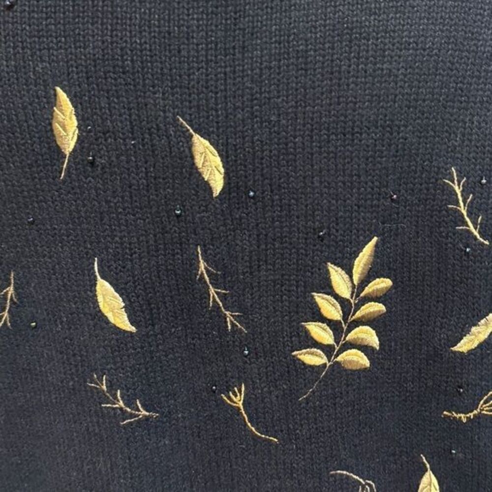 Vintage Navy Cardigan with Gold Leaf Accents - Picture 5 of 6